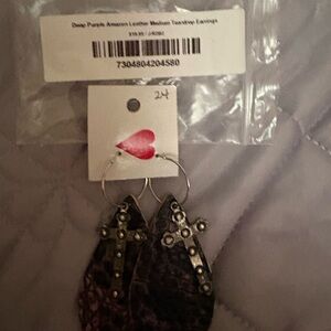 Purple Teardrop Cross Dangle Earrings - Women Jewelry